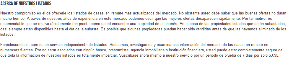 ForeclosureDeals.com Acerca de nuestras listas