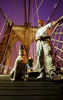 George Ozenne and his dog Ella get ready to participate in the Brooklyn Pup Crawl.